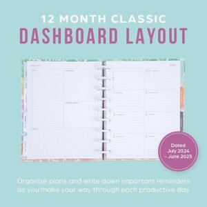 Happy Planner Disc-Bound Mid-Year 12-Month Dashboard Planner, Academic Planner July 2024–June 2025, Classic-Size Planner for School, Bold and Botanical, 72 Pages, 12 Dividers, 2 Sticker Sheets, 7" x 9 3/4"