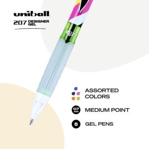 Uniball Signo 207 Designer Retractable Gel Pen, 5 Assorted Ink Pens, 0.7mm Medium Point Gel Pens| Office Supplies, Ink Pens, Colored Pens, Fine Point,...