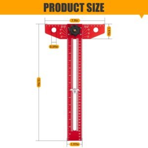 Woodworking Scriber Marking Line Ruler T Type Woodworking Ruler 16 inch Layout and Measuring Tools Precision Marking T-Ruler Positioning Scribing(Red)