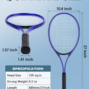 HIRALIY Adult Recreational 2 Players Tennis Rackets ,27 Inch Super Lightweight Tennis Racquets for Student Training Tennis and Beginners, Tennis Racket Set For Outdoor Games, Including 3 Tennis Balls, 2 Tennis Overgrips and 1 Tennis Bag