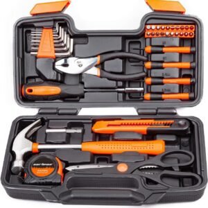 CARTMAN 39 Piece Tool Set General Household Hand Kit with Plastic Toolbox Storage Case Orange