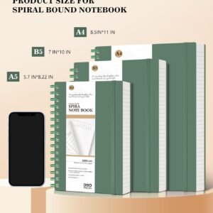 Spiral Notebook Journal,360 Pages College Ruled Notebook, Lined Thick Journals for Women Men,A5 Thick Spiral Journal for Writing,100GSM Paper, Spiral Notebooks for Work School 5.5"x8.5" Green