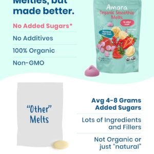 Amara Smoothie Melts - Mixed Red Berries - Baby Snacks Made With Fruits and Vegetables - Healthy Toddler Snacks For Your Kids Lunch Box - Organic Plant Based Yogurt Melts - 6 Resealable Bags