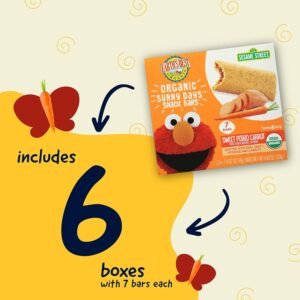 Earth's Best Organic Kids Snacks, Sesame Street Toddler Snacks, Organic Sunny Days Snack Bars for Toddlers 2 Years and Older, Sweet Potato and Carrot with Other Natural Flavors, 7 Bars per Box (Pack of 6)