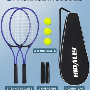 HIRALIY Adult Recreational 2 Players Tennis Rackets ,27 Inch Super Lightweight Tennis Racquets for Student Training Tennis and Beginners, Tennis Racket Set For Outdoor Games, Including 3 Tennis Balls, 2 Tennis Overgrips and 1 Tennis Bag