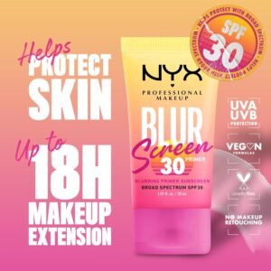 NYX PROFESSIONAL MAKEUP Blurscreen SPF 30 Primer, 3-in-1 Blurring Makeup Primer with Sunscreen, Vegan Formula with No White Cast or Greasy Feeling