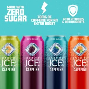 Sparkling Ice +Caffeine Variety Pack, Flavored Sparkling Water, Zero Sugar, with Vitamins and Antioxidants, 16 fl oz, 12 count (Citrus Twist, Black Raspberry, Blue Raspberry, Strawberry Citrus)