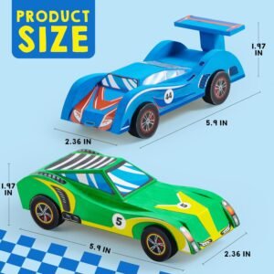 Klever Kits 4 DIY Wooden Race Cars-Build & Paint Your Own Wood Craft Kit, 4 Race Cars Toy, Easy to Assemble Arts Crafts Kit, Birthday Party Presents for Kids Boys Ages 6 and Up