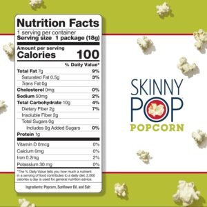 SkinnyPop Original Popcorn, Individual Snack Size Bags, Skinny Pop, Healthy Popcorn Snacks, Gluten Free, 0.65 Ounce (Pack of 30)