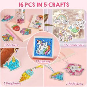 Klever Kits 16 Projects Gem Art, Kids Diamond Painting Kit with 5D Gem, Arts and Crafts for Girls Ages 6-12, Gem Craft Activities Kits, Premium Diamond Art Gift Ideas for Girls Crafts Ages 6, 7, 8+