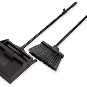 Carlisle FoodService Products Duo-Pan Upright Dust Pan and Broom Broom Set with Clip for Floor Cleaning, Restaurants, Office, And Janitorial Use, Plastic, 36 Inches, Black