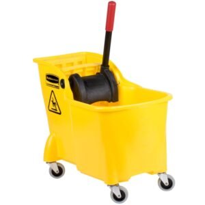 Rubbermaid Commercial Products 31 QT Tandem Mop Bucket and Wringer Combo on Wheels, Yellow, for Floor Cleaning/Wet Mopping