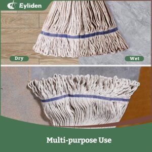 Eyliden Janitorial Mop, Heavy Duty Wet Mops for Floor Cleaning, Patent Steel Jaw Clamp, Telescopic Handle, Home Office Lobby Grade Mall Cement Commercial Industrial Looped-End String Mops